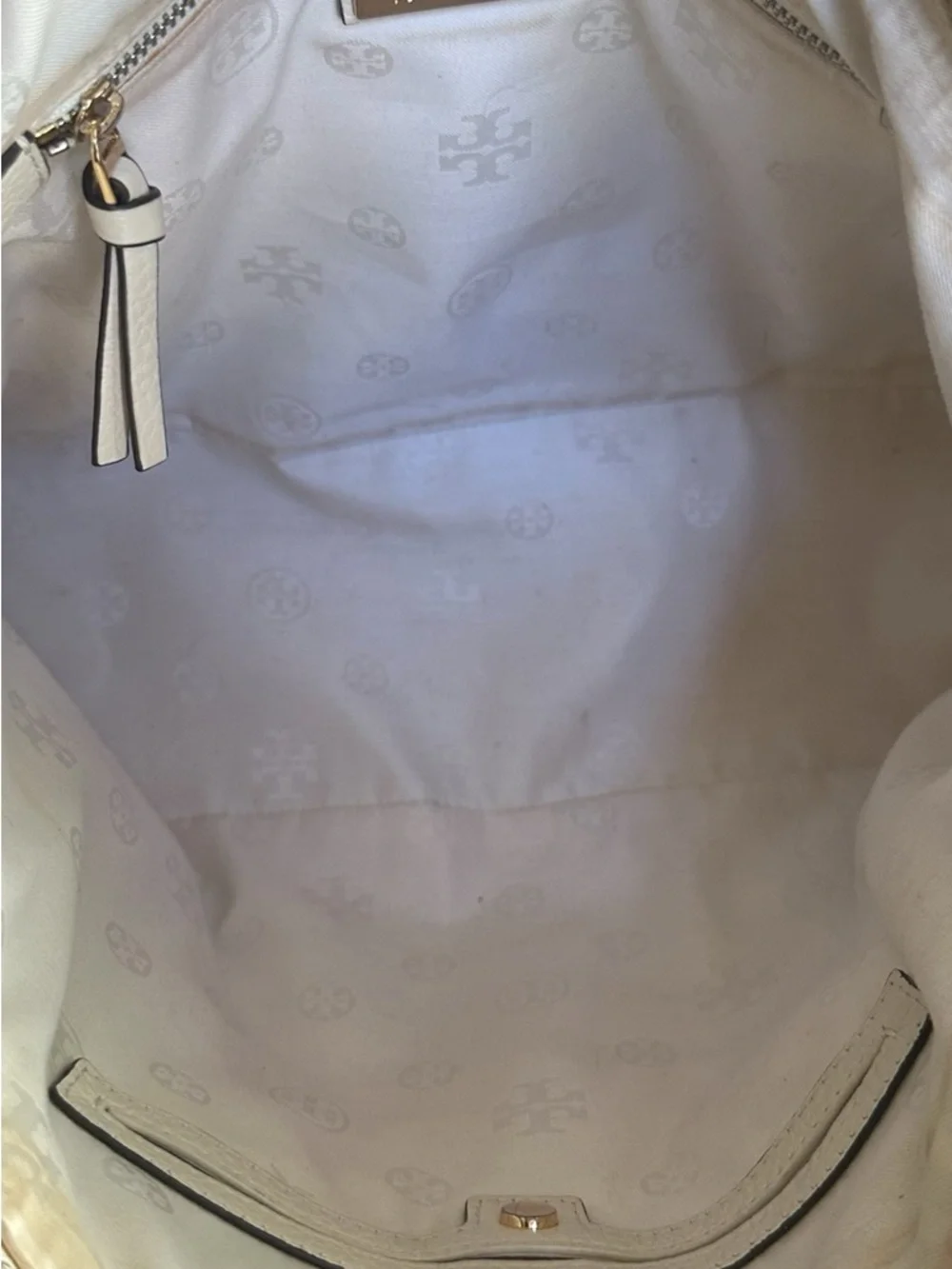 Tory Burch Pebbled Leather Ivory Satchel Tote Crossbody Bag w Dust Bag
